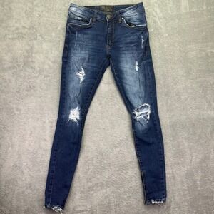 Young‎ LA Distressed Skinny Jeans Mens 30x30 Dark Wash Zip Ankle